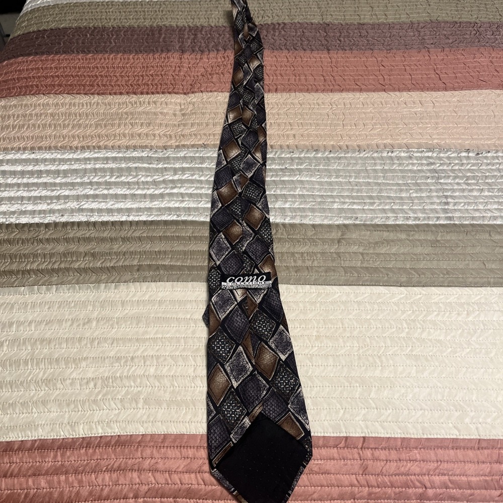 Como Collezione Mens Silk Diamond Geometric Necktie Brown Italy Classic